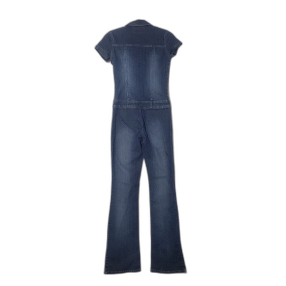 Vintage 90's Y2K SQUEEZE JEANS Stretch Denim Zip Front Jumpsuit Juniors Size 1/2 - Picture 2 of 7